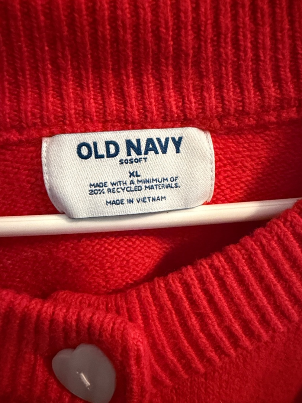 Old Navy Bright Red Heart-Button Crewneck Cardigan - Picture 2 of 2